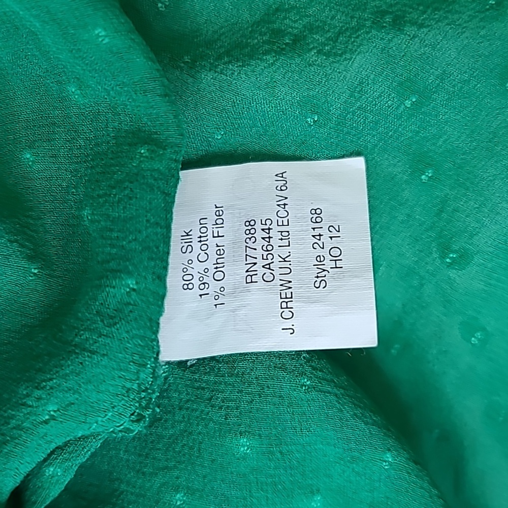 J Crew Flowy Sheer Silk Chiffon Long Sleeve Dot Blouse in Green - Picture 14 of 17